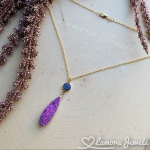Druzy crystal Quartz Dainty gold  Necklace